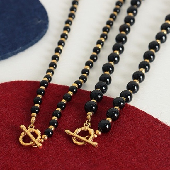 18K Gold Plated Black Onyx Necklace*Vintage Necklace*Handmade*Old Money … - Picture 7 of 8